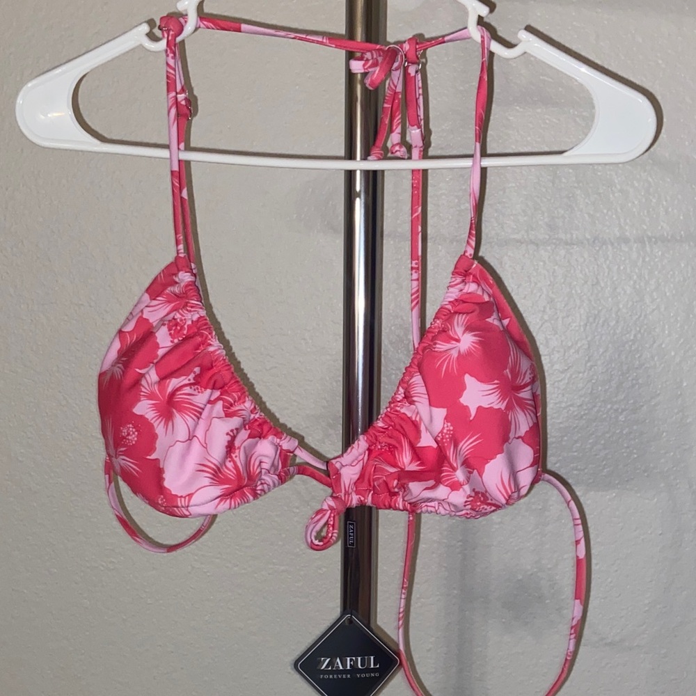 Zaful Pink and White Floral Bikini Top